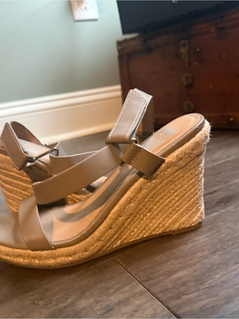 Dolce Vita Taupe Leather Wedge Espadrilles